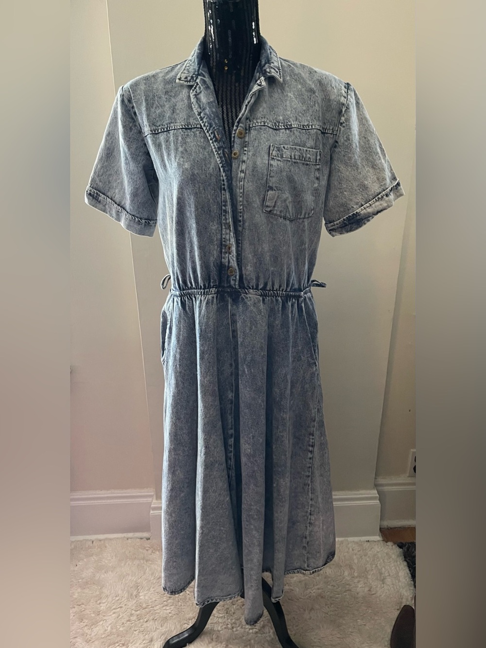 Two Roads Acid Wash Denim Short Sleeve Dress Size 12